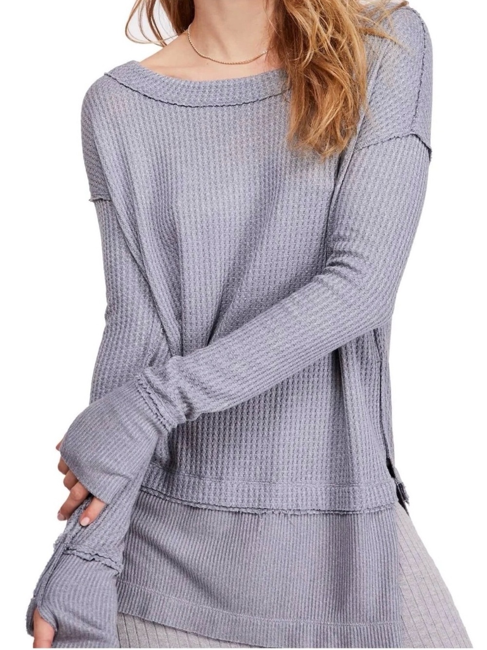 Free People We The Free North Shore Thermal Tunic Gray Medium - Oversized